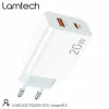 Incarcator retea Lamtech, QC3.0, PD, 20W, 1xUSB, 1xUSB Type-C, Alb