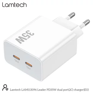 Incarcator retea Lamtech, QC3.0, PD, 35W, 2xUSB Type-C, Alb
