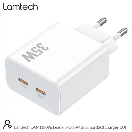 Incarcator retea Lamtech, QC3.0, PD, 35W, 2xUSB Type-C, Alb