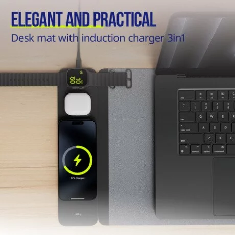 Covoras pentru laptop, Allity, ALP-100,  cu incarcare wirelles, 15W, Negru