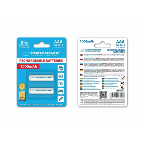 Baterii reincarcabile Esperanza, EZA101W, AAA, 2buc, Blister, Alb