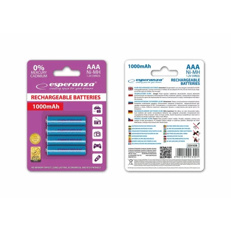 Baterii reincarcabile Esperanza, EZA102B, AAA, 4 buc, Blister, Albastru