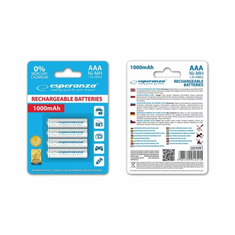 Baterii reincarcabile Esperanza EZA102W, AAA, 4buc, Blister, Alb