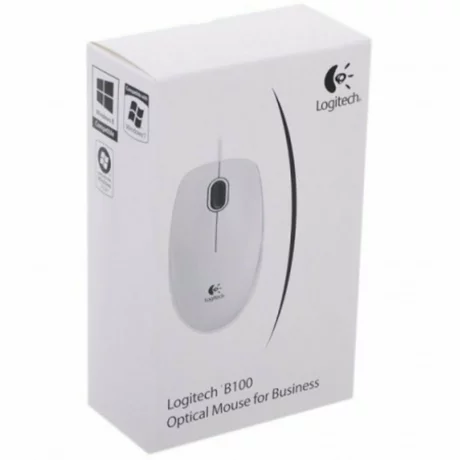 Logitech Corded Optical Mouse, B100, 1000 DPI, White
