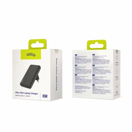 Incarcator Retea Allity ATC-02-65WAC, GaN PD QC, 1x USB-C + 1x USB-A, 65W, Negru