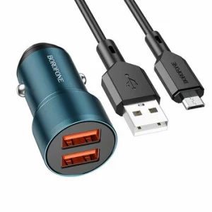 Incarcator auto Borofone, BZ19 Wisdom, 2xUSB, 12W + cablu USB/Micro USB, Negru