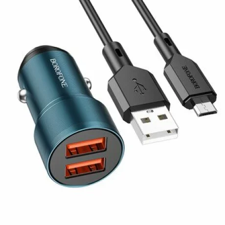 Incarcator auto Borofone, BZ19 Wisdom, 2xUSB, 12W + cablu USB/Micro USB, Negru