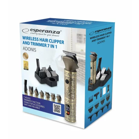 Aparat de tuns cu fir Esperanza Adonis, EBC006, 7in1, Negru/Auriu