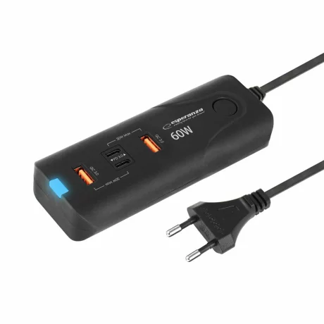 Incarcator de retea Esperanza, EZC109, 60W,  2xUSB-C, 2xUSB-A, Negru