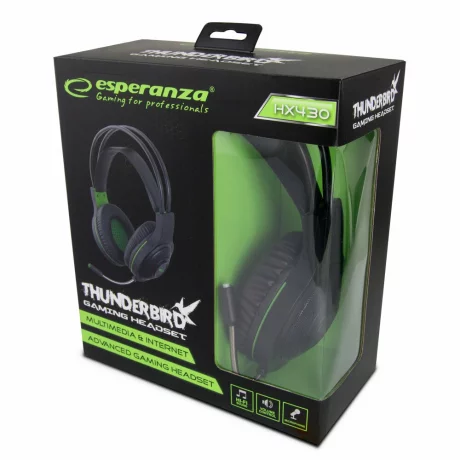 Casti gaming cu microfon Esperanza Thunderbird, EGH430, stereo, 2m, Negru/Verde