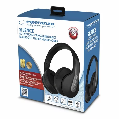 Casti stereo wireless cu microfon Esperanza Silence, EH240, Bluetooth, Negru