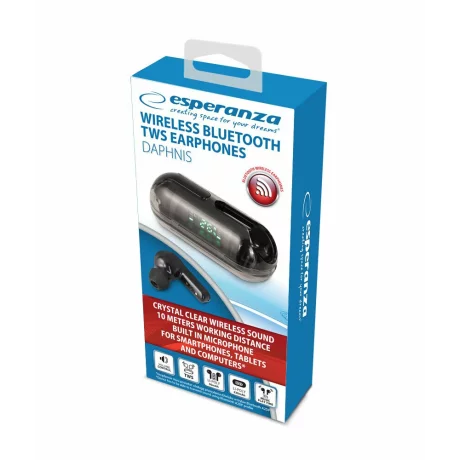 Casti True Wireless cu microfon Esperanza Daphnis, EH239K, Bluetooth, Touch control, Negru