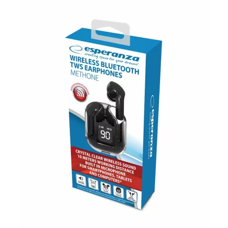 Casti True Wireless cu microfon Esperanza Methone, EH238K, Bluetooth, Touch control, Negru