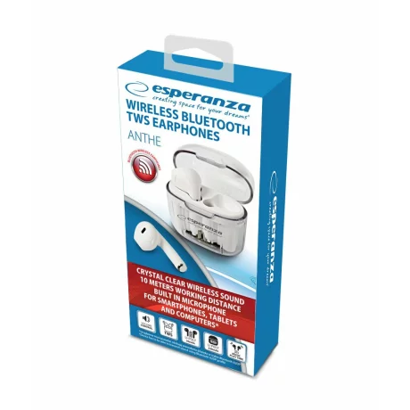 Casti Wireless cu microfon Esperanza Anthe, EH237W, Bluetooth, Touch control, Alb