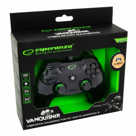 Gamdepad cu fir Esperanza Vanquisher EGG110K, cu vibratii, USB, PC/PS3, Negru