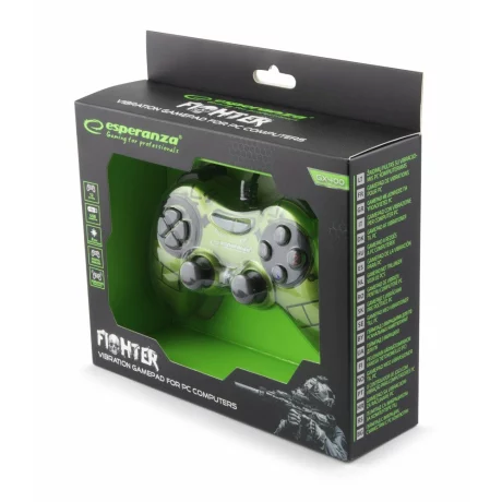Gamepad Esperanza Fighter, EGG105B cu vibratii, Usb, PC, Verde