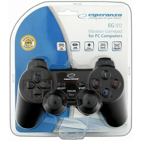 Gamepad Esperanza Warrior EG102 cu vibratii, Usb, PC, Negru