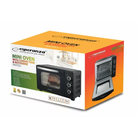 Mini cuptor convectie si rotisor Esperanza Napoli, EKO006N, 1600W, 25l, Negru