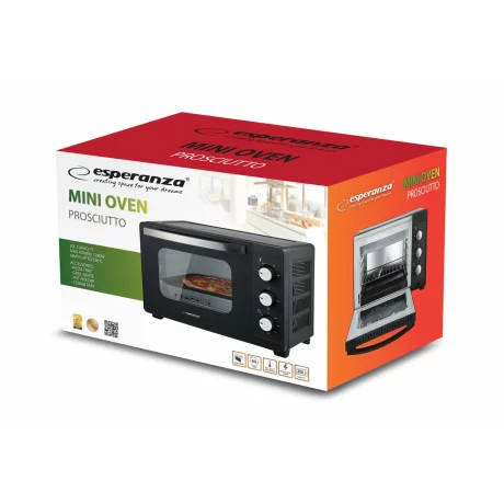 Mini cuptor electric Esperanza Prosciutto, EKO008N, 1280W, 20l, Negru