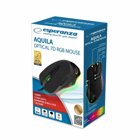 Mouse optic cu fir Esperanza Aquilla EGM132, RGB, 7 butoane, Usb, 7200dpi, Negru