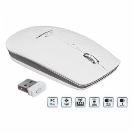 Mouse optic wireless Esperanza Saturn EM120K, 4 butoane, 2.4GHz, Usb, 1600dpi, Alb