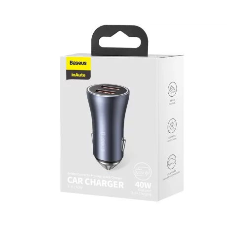 Incarcator auto Baseus Golden Contactor Pro, Dual USB-A, 40W, Gri Inchis – CCJD-A0G