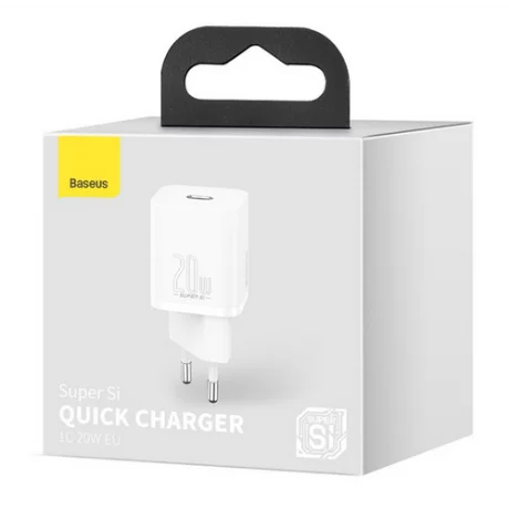Incarcator retea Baseus CCSUP-B02, Super Si 1C fast charger, 1xUSB Type-C, 20W, PD, Alb