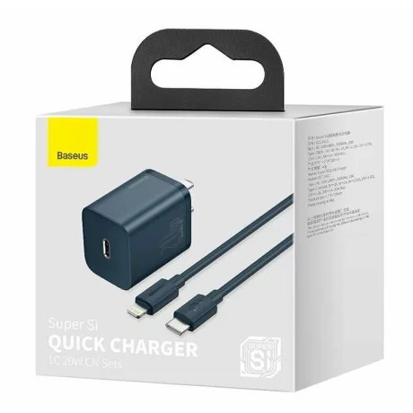 Incarcator retea Baseus TZCCSUP-B01, Super Si 1C fast charger,1xUSB Type-C, 20W, PD, Cablu inclus USB Type-Cla Lightning, 1m, Negru