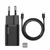 Incarcator retea Baseus TZCCSUP-B01, Super Si 1C fast charger,1xUSB Type-C, 20W, PD, Cablu inclus USB Type-Cla Lightning, 1m, Negru