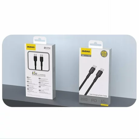 Cablu pentru incarcare si transfer de date Dudao L9C, USB-C la USB-C, 65W, 2m, Negru