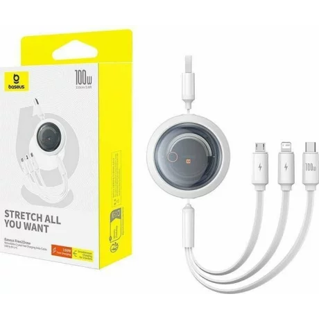 Cablu Baseus Free2Draw, USB la M+L+C, 100W, 1.1m, Negru – P10368700111-03