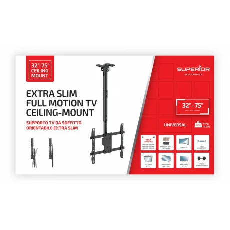 Suport Tavan Superior SUPSTV023, 32-75'',extra subtire, 60kg, Negru