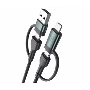 Cablu Date si Incarcare 3mk, Hyper N-SERIES, 2in2 USB-A/USB-C si USB-C/Lightning, 1.2m, 9V/2A, 60W, Negru