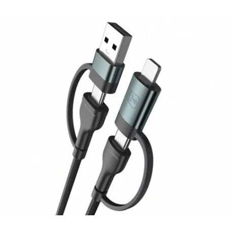 Cablu Date si Incarcare 3mk, Hyper N-SERIES, 2in2 USB-A/USB-C si USB-C/Lightning, 1.2m, 9V/2A, 60W, Negru