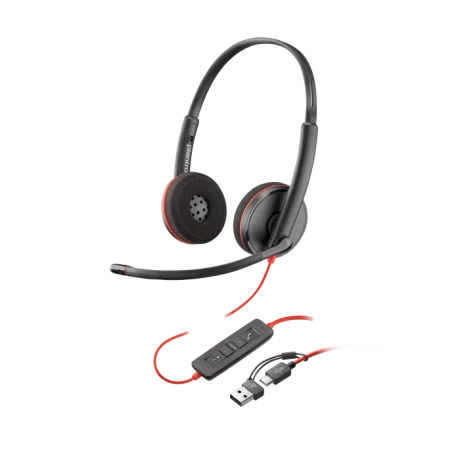 Casti HP Poly Blackwire 3220 Stereo USB-C Headset +USB-C/A Adapter