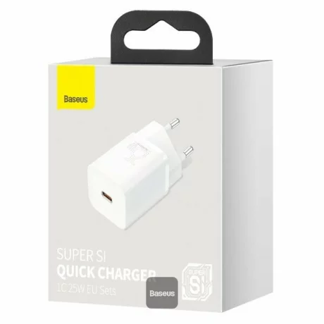 Incarcator retea Baseus CCSP020102, Super Si 1C fast charger, 1xUSB Type-C, 25W, PD, Quick Charge, Alb