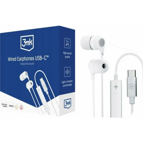 Casti cu fir 3mk, USB-C, Alb