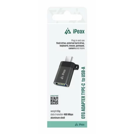 Adaptor iPeax OTG USB-C / USB-A (female), Negru