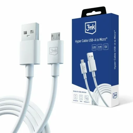 Cablu Date si Incarcare 3mk, Hyper, USB-A la Micro USB, 1.2m, 5V/2.4A, Alb
