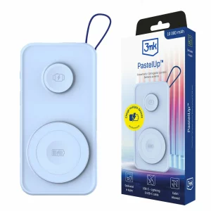 Acumulator extern 3MK, 10.000mAh, 22.5W, MagSafe QI, Cablu USB-C la Lightning, Albastru