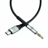 Cablu AUX, 3MK, Aluminiu/Silicon, USB-C la Jack 3.5 mm, 1 m, Negru