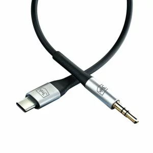 Cablu AUX, 3MK, Aluminiu/Silicon, USB-C la Jack 3.5 mm, 1 m, Negru