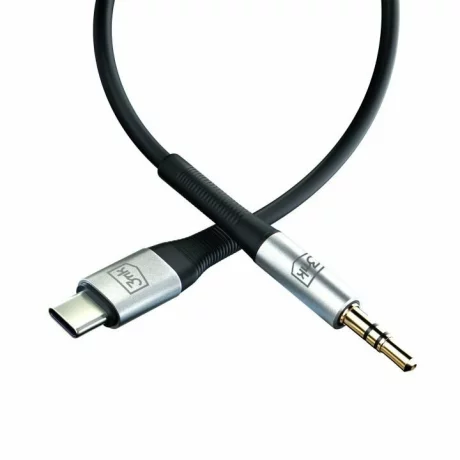 Cablu AUX, 3MK, Aluminiu/Silicon, USB-C la Jack 3.5 mm, 1 m, Negru