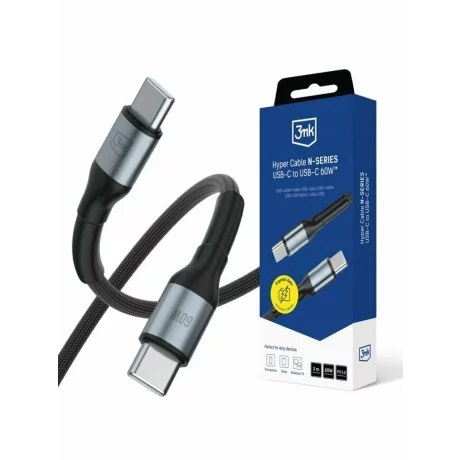 Cablu Date si Incarcare 3mk, Hyper N-SERIES, USB-C la USB-C, 3m, 20V/3A, 60W, Negru