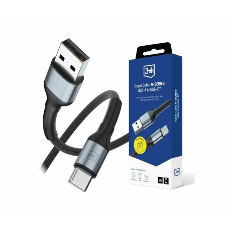Cablu Date si Incarcare 3mk, Hyper N-SERIES, USB-C la USB-C, 50cm, 20V/3A, 60W, Negru