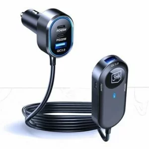 Incarcator auto 3mk, Double Car Charger, 4xUSB-C, 2xUSB-A, 135W, 10A, Cablu 1.5m, Negru