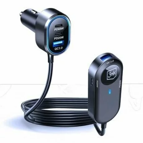 Incarcator auto 3mk, Double Car Charger, 4xUSB-C, 2xUSB-A, 135W, 10A, Cablu 1.5m, Negru
