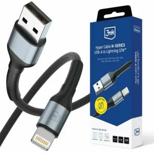 Cablu Date si Incarcare 3mk, Hyper N-SERIES, USB-A la Lightning, 2m, 5V/2.4A, 12W, Negru