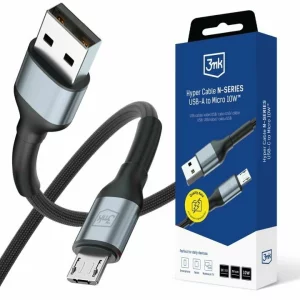 Cablu Date si Incarcare 3mk, Hyper N-SERIES, USB-A la Micro USB, 50cm, 5V/2.4A, 10W, Negru