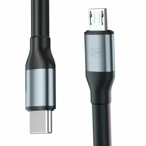 Cablu Date si Incarcare 3mk, Hyper N-SERIES, USB-C la Micro USB, 1m, 5V/2.4A, 10W, Negru